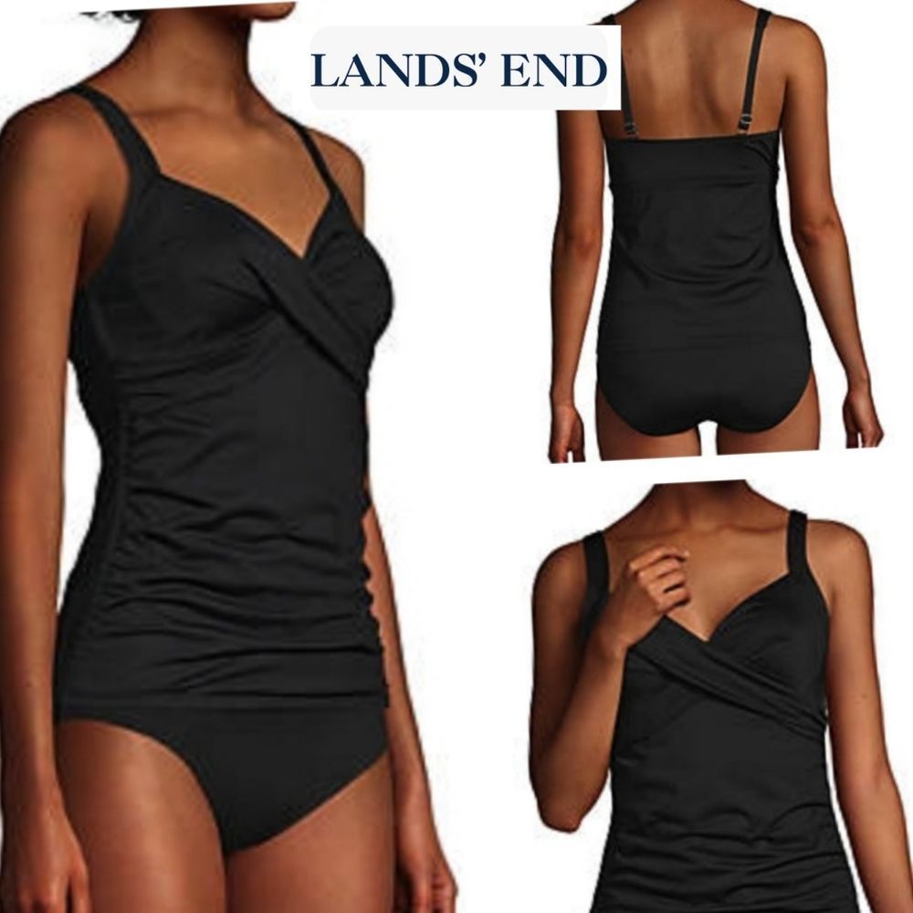 Lands End Black Bust Enhancer Tankini Top with Underwire